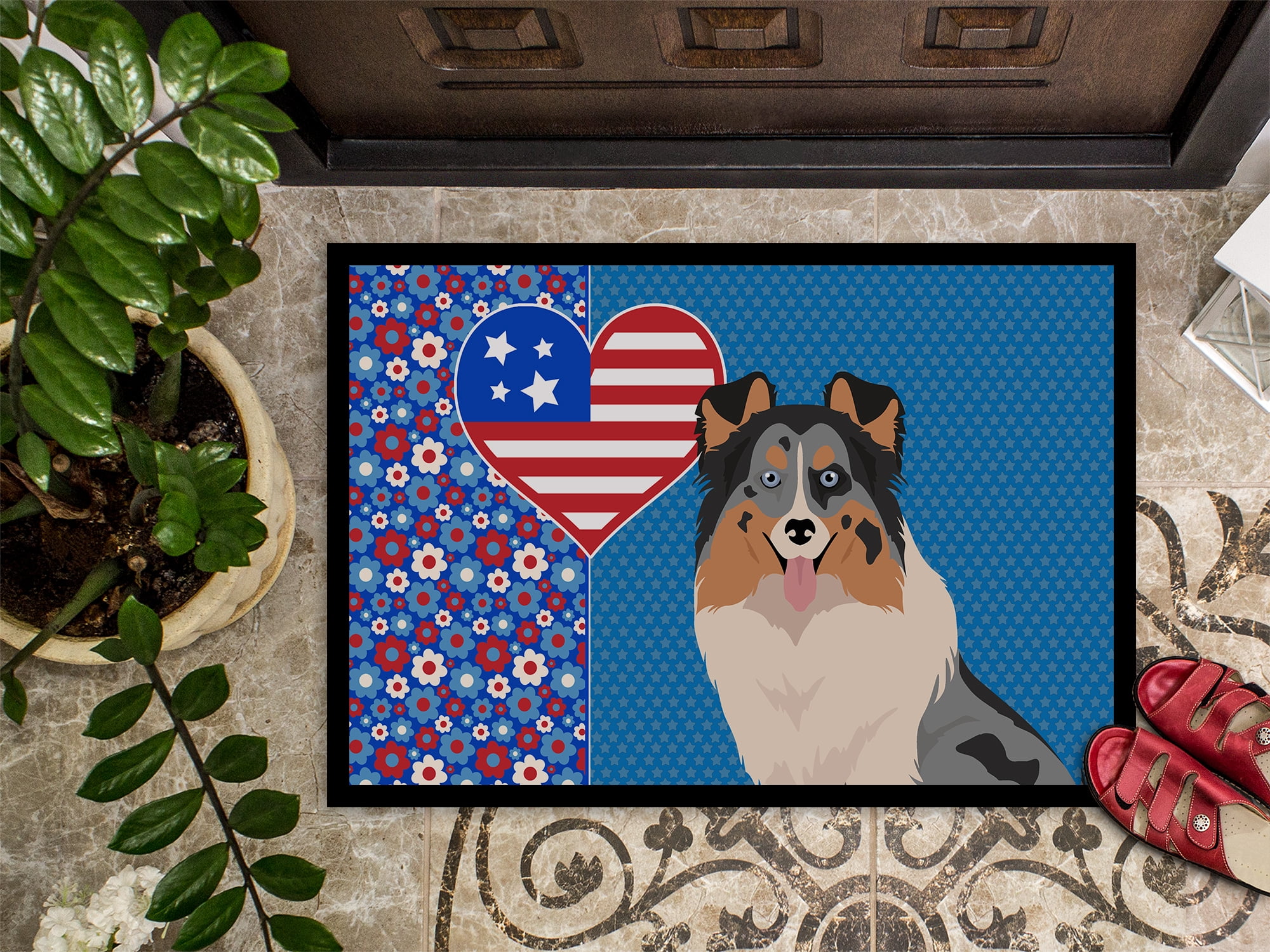 Blue Merle Sheltie Indoor or Outdoor Mat 24x36 36 in x 24 in