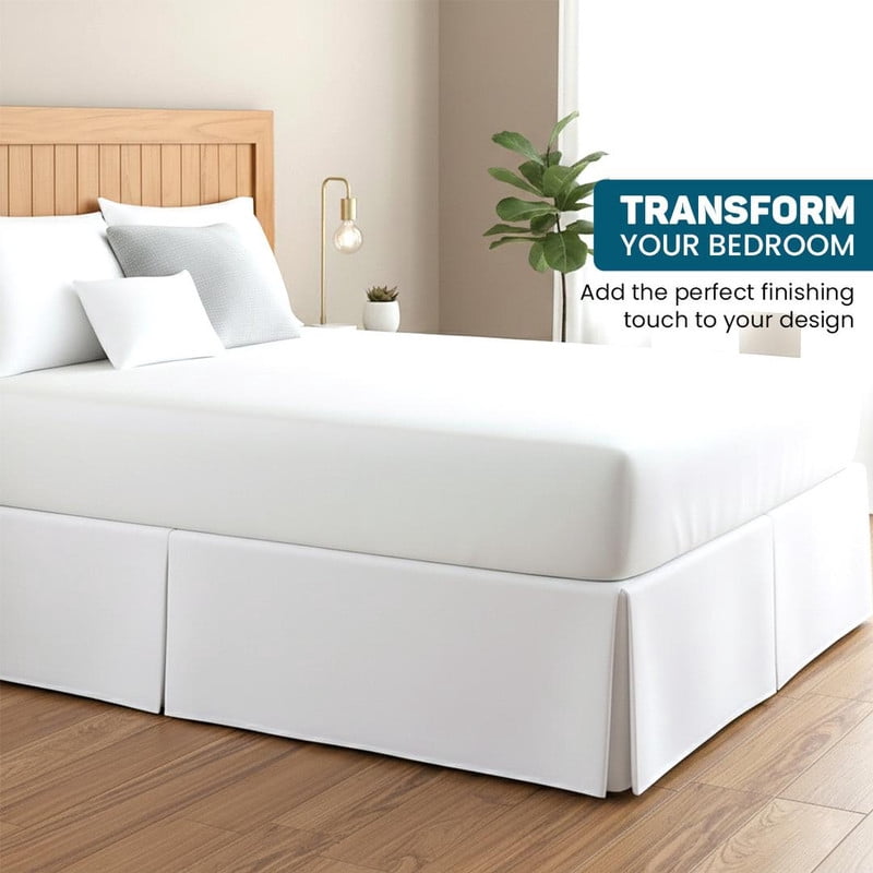 550-TC Egyptian Cotton Dust Ruffle/Bed Skirt King Size 1-Pieces Split Corner Tailored Bed Skirt 12" Inch Drop Length White Solid
