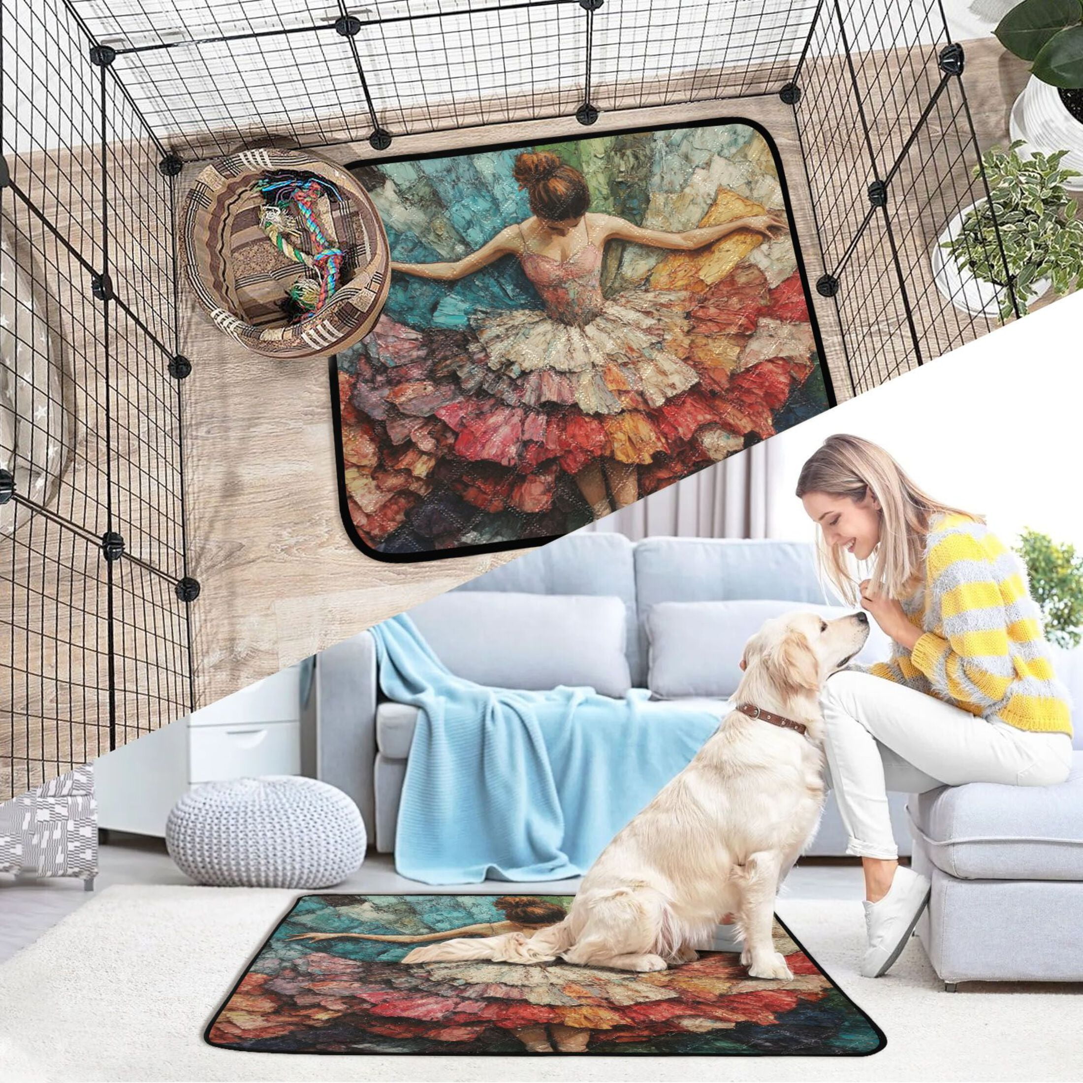 Qxltty The Elegant Ballet Cat litter Pads Pet Set of 2 Diaper Mats Center Anti-leakage Layer Absorbent Soft and Comfortable