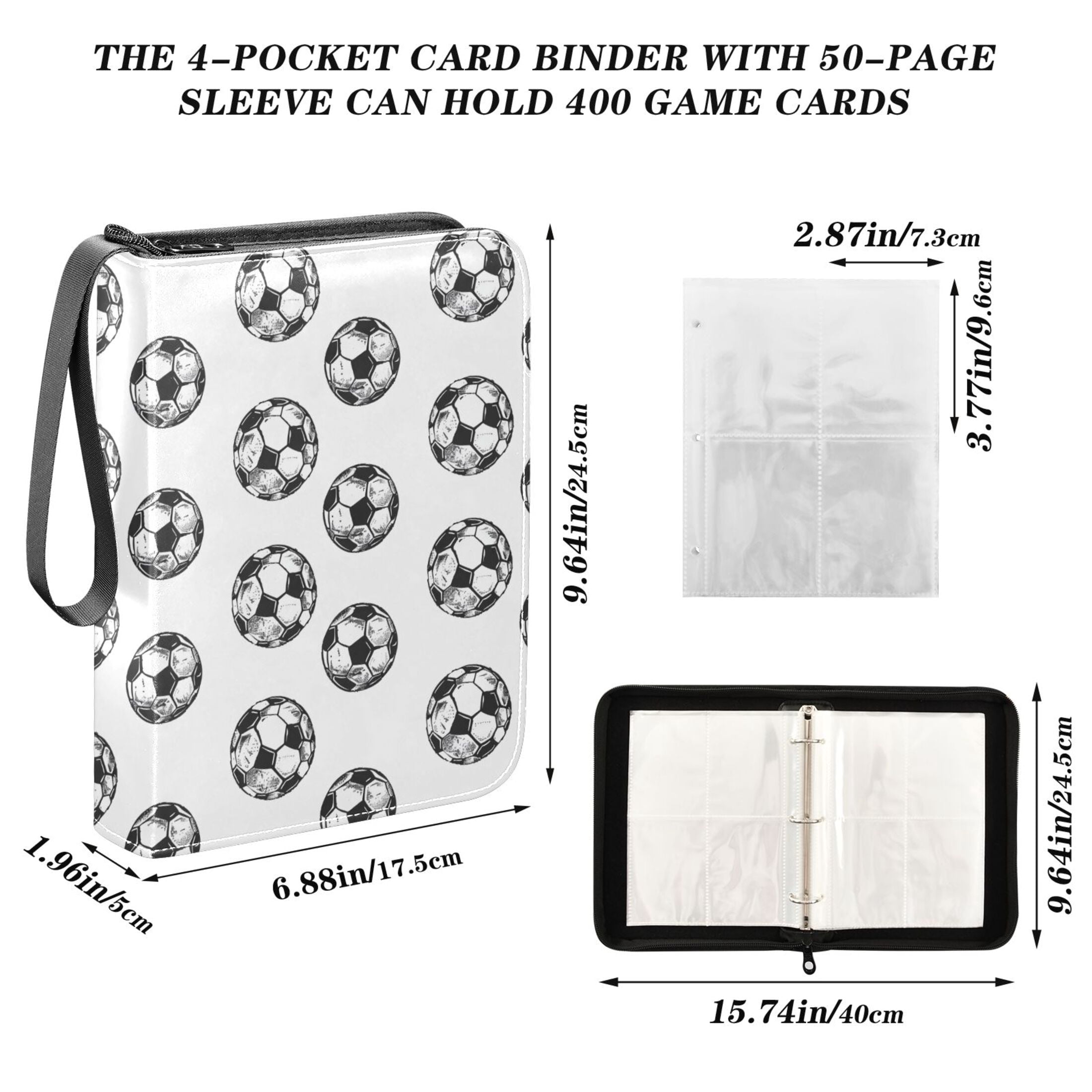 ALAZA Soccer Balls Football Pattern Trading Card Binder 4 Pocket Cards Collection Album 400 Folder Holder