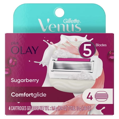 Venus ComfortGlide plus Olay Sugarberry Women's Razor Blade Refills, 4 Ct