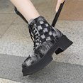 thumbnail image 6 of Tao Tao Women's Denim Leather Splice Chunky Heel Ankle Boots With Side Zipper Platform Block High Heel Lace Up Boots Lined Comfy Y2K Punk Motorcycle Short Booties Black 40, 6 of 9