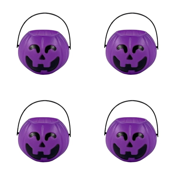 4Pcs Halloween Pumpkin Shaped Candy Storage Buckets, Adorable Candy Holders with Handles for Trick or Treat Supply Holiday Party Decorations for Kids Celebrations 2.8x2.2 Inch Purple