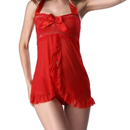 

Sexy Lace Chemise Erotic Lingerie Halter Neck Sleep Wear Charming Mesh for Women