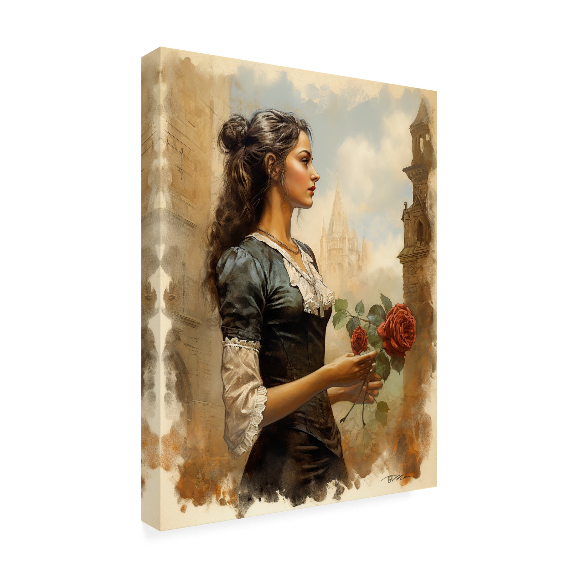 Canvas Wall Art - Momart 'Romantic Girl' Wall Art for Living Room, Bedroom, or Office Décor by Trademark Fine Art - 14 x 19 Inches