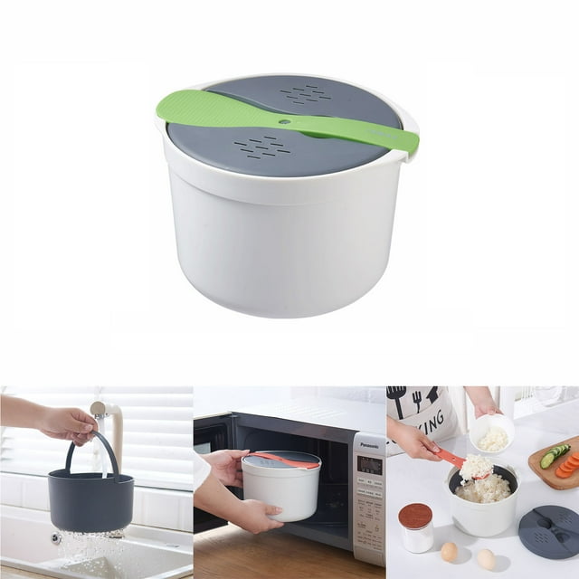 Riforla Microwave Rice Cooker 8 Cup Easy Use Easy Clean Microwaveable Brown White Rice Pasta Vegetable Cookware Rice Cooker Full Set with Lid Spatula Measuring Cup for Meal Cooking Utensils Green