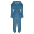 thumbnail image 4 of HNMKIU Jumpsuits for Women Fuzzy Hoodie Long Sleeve Romper Pajamas with Pockets Warm Winter Loungewear Blue,M, 4 of 5