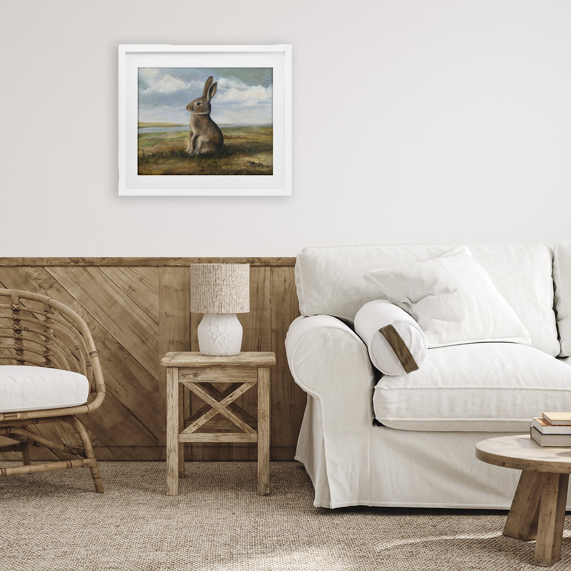 Stupell Industries Classic Rabbit in Countryside White Framed Print Under Glass, design by Michael Willett