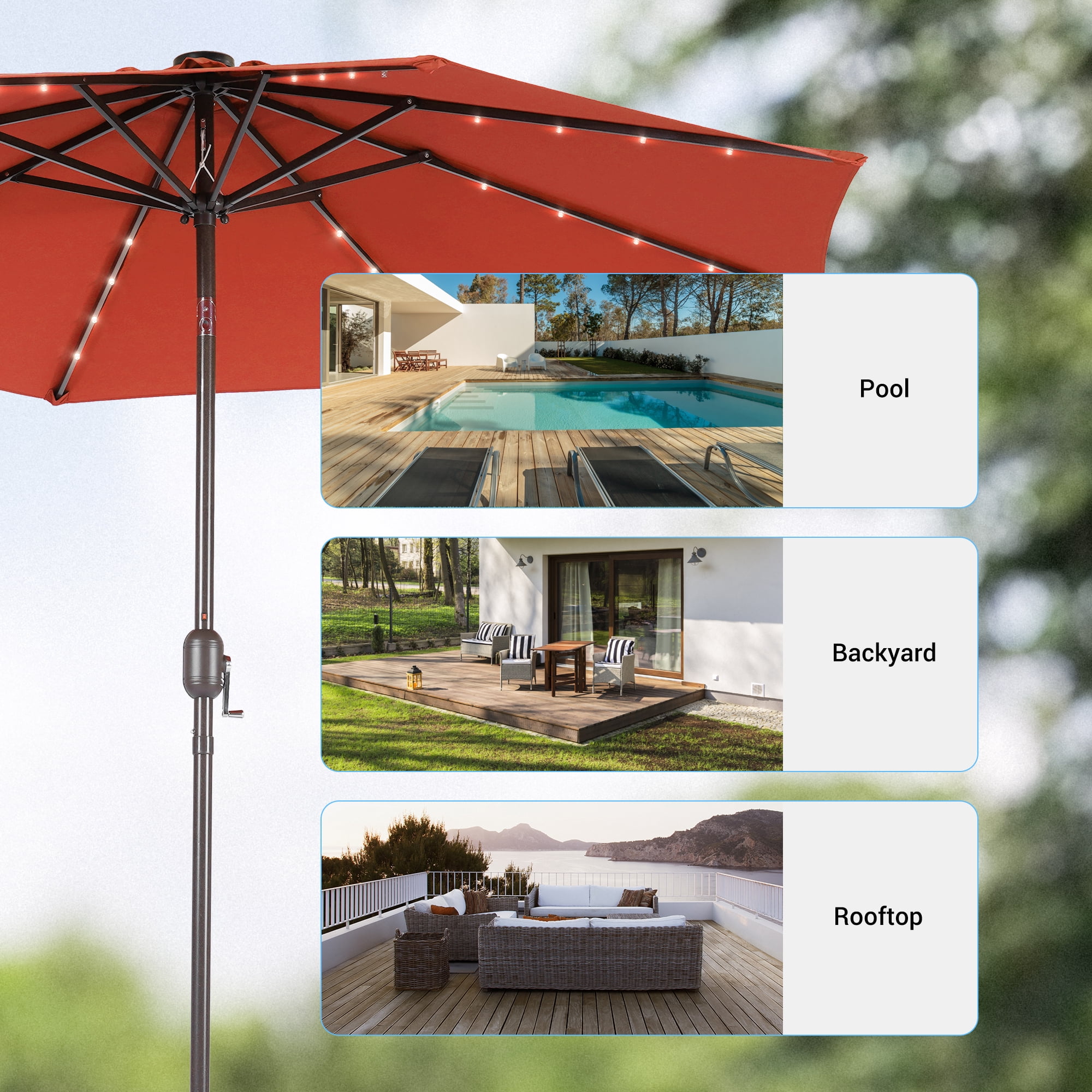 CHYVARY 10Ft LED Round Patio Umbrella with Large Canopy Outdoor Table Umbrella for Garden, deck and pool, Orange