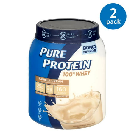 (2 Pack) Pure Protein 100% Whey Protein Powder, Vanilla Cream, 25g Protein, 1.75 (Protein Powder Best Before Date)