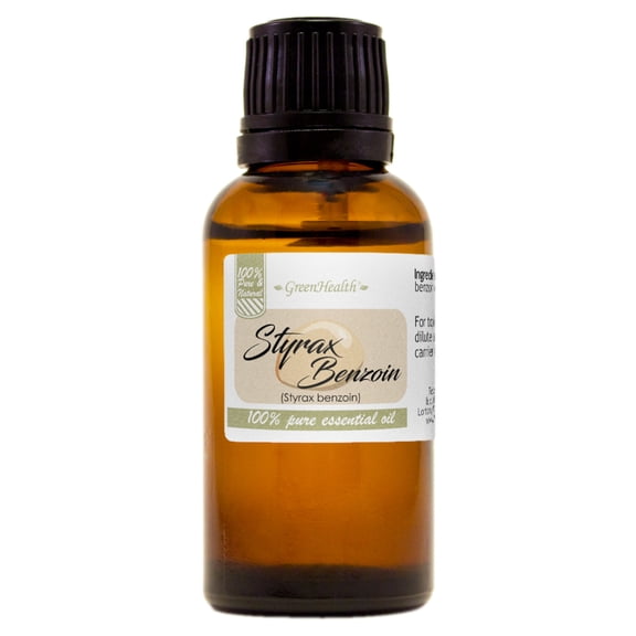 GreenHealth Styrax Benzoin Essential Oil 30 ml (1 fl oz) Glass Bottle with Euro Dropper