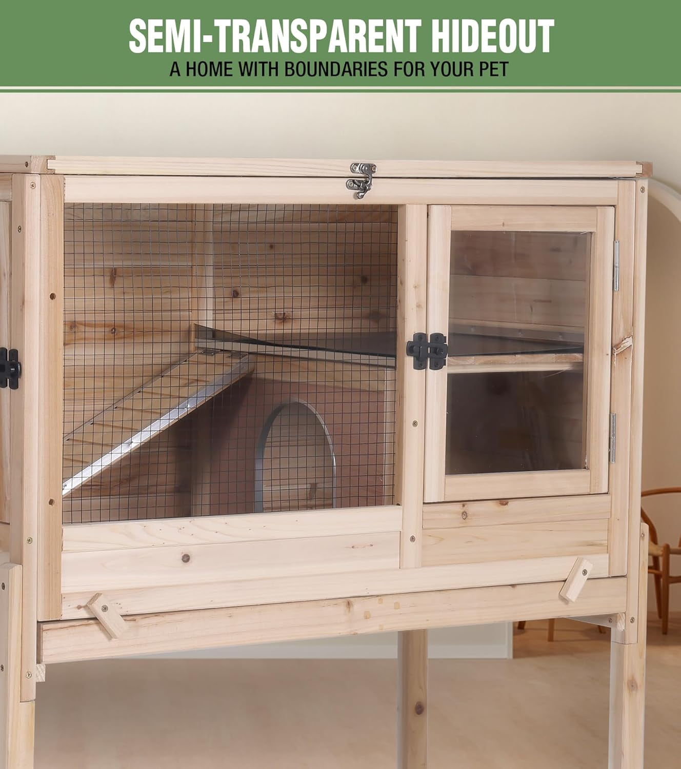 Aivituvin Guinea Pig Cage Indoor Rabbit Hutch with Chew-Proof Edges - Natural Wood