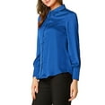 thumbnail image 5 of INSPIRE CHIC Women's Button Up Shirts Puff Long Sleeves Vintage Satin Wear-to-Work Blouse M Royal Blue, 5 of 8