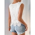 thumbnail image 5 of Women'S Floral Lace Blouse Crew Neck Sleeveless Summer Tank Tops White XXL, 5 of 9