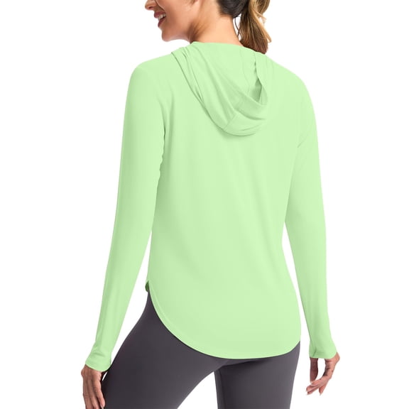 Bosfbaoi Tops for Women UPF 50 Hooded Thumb Hole Curved Hem Long Sleeve Womens Tops UV Protection Athletic Sun Hoodies