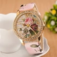 thumbnail image 4 of QILIN Women Rhinestone Inlaid Flower Round Dial Faux Leather Band Quartz Wrist Watch, 4 of 12
