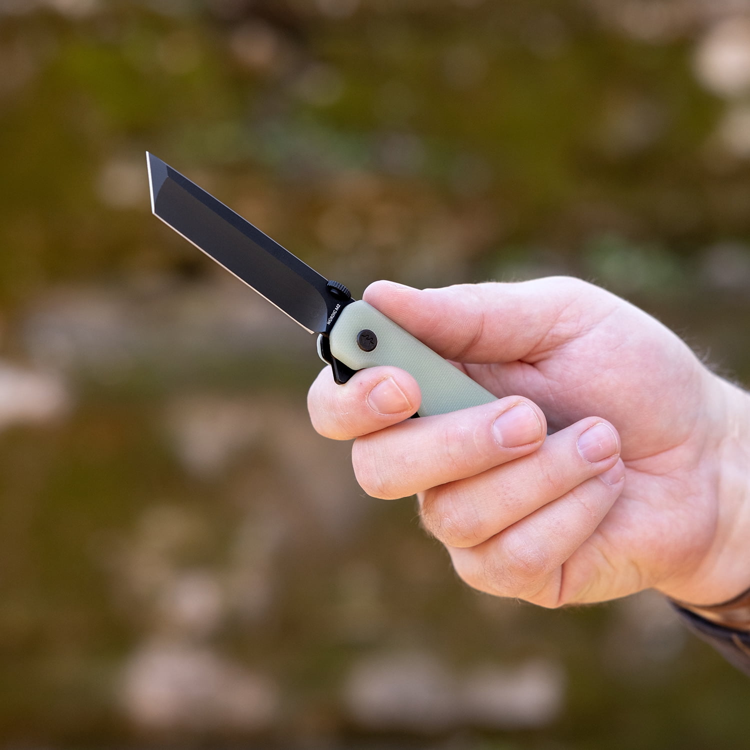 Swiss Tech Wurdig M2 Tanto Pocket Knife with 14C28N Steel Blade, G10 Handle, Jade