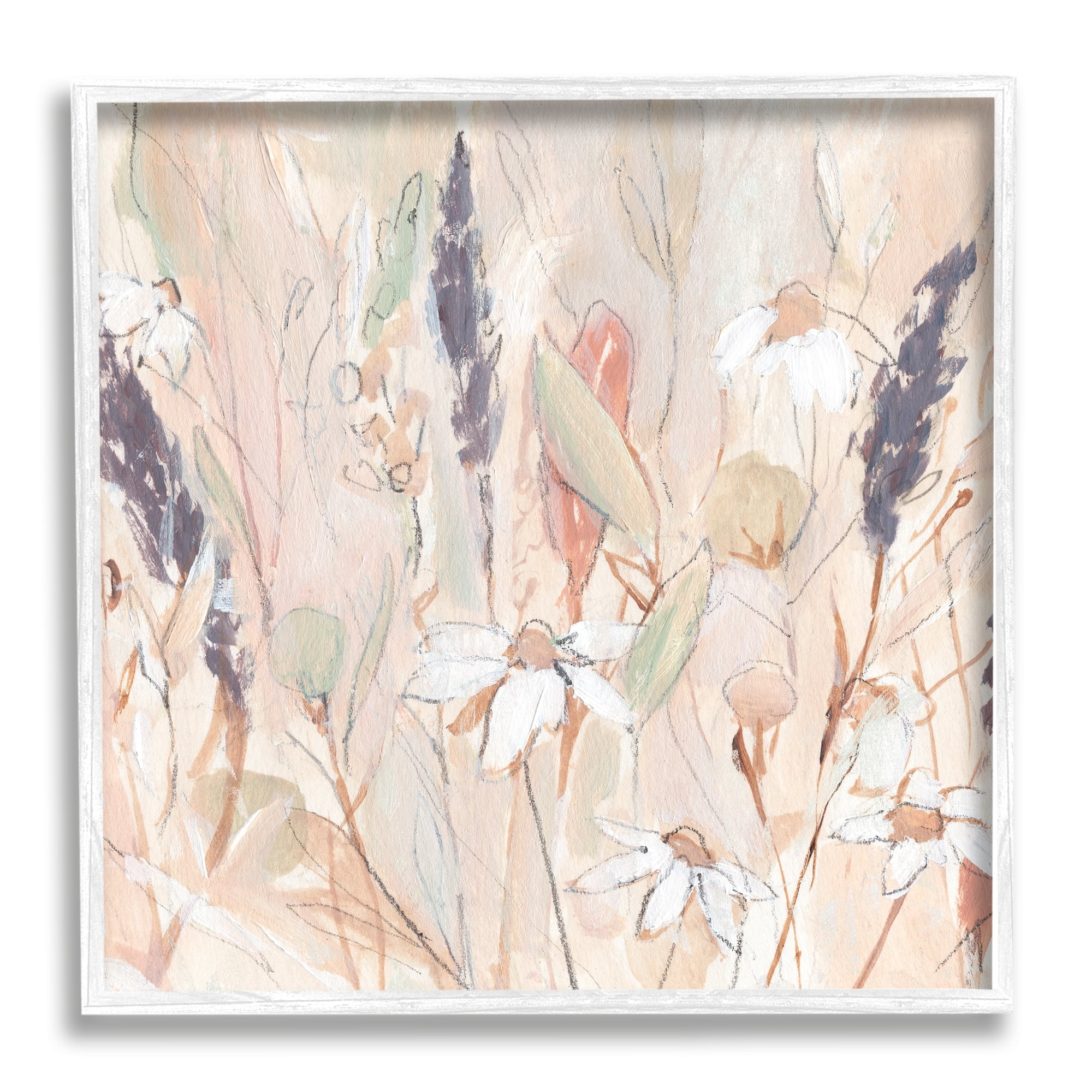 Stupell Industries Blooming Wildflowers Pampas Grass Abstract Meadow Foliage Painting White Framed Art Print Wall Art, Design by Annie Warren