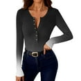 thumbnail image 6 of Olyvenn Gradient Long Sleeve Shirts for Women Henley Button Up Tops Ribbed Knit Slim Fit Spring Basic Tee 2026 Casual Trendy Clothes Black S, 6 of 9