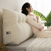 ANMINY Triangular Headboard Pillow with Side Pockets, Velvet Fabric, Herringbone Bed Rest Reading Pillow, Removable & Washable Cover for Twin Beds