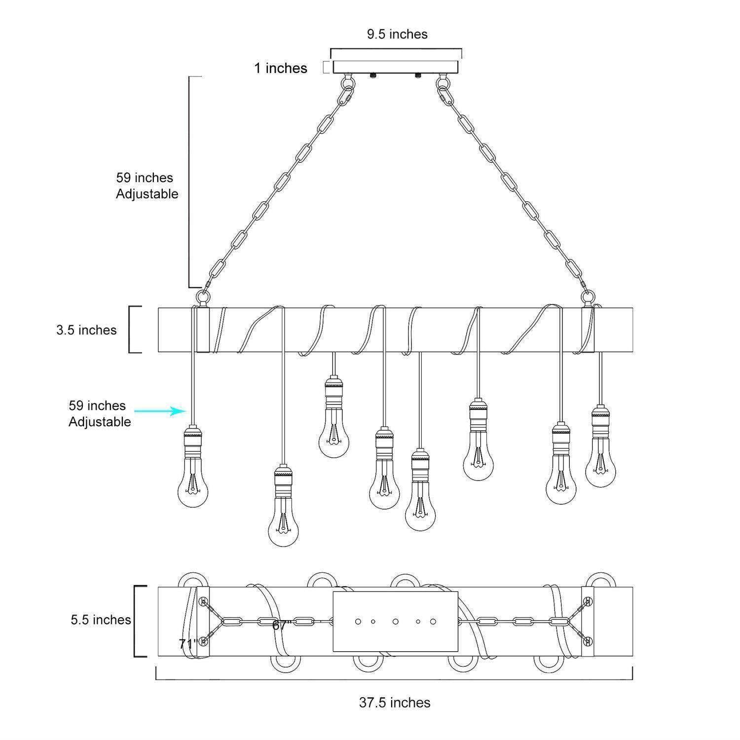LNC 8-Light Dark Brown Wood and Black Linear Farmhouse Bare Bulb LED Chandelier, Large Linear Modern Farmhouse Chandeliers Light for Dining Room, Kitchen Island, Bedroom