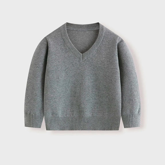 BaoFuBaoMei V Neck Tops for Boys Girls Knit Solid Color Long Sleeve Pullover Shirt Loose Fall Outfits for School Daily Wear Outdoor