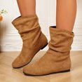 thumbnail image 3 of Womens Mid Calf Boots Slouch Ruched Booties Low Heel Round Toe Casual Fall Winter Fashion Comfortable Shoes Brown 7, 3 of 8