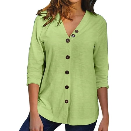 

ASEIDFNSA Long Sleeve Shirts for Women Under Scrubs Tech T Shirt Ladies Long Sleeve V Neck Button Top Solid Color Cardigan Fashionable Casual T Shirt