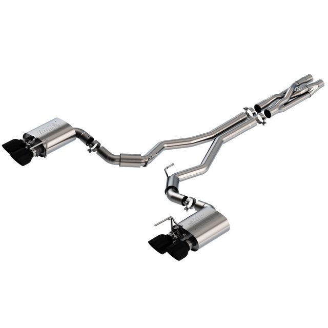 Borla Exhaust System Kit 140837BC ATAK Series Cat Back System; T-304 Stainless Steel; With Mufflers; 3 Inch Pipe Diameter; Dual Exhaust With Quad Exit; Quad Split Rear Exit