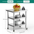 thumbnail image 5 of Dextrus Stainless Steel Table, 30" X 24" Work Table with Wheels, 3 Shelves Metal Table Prep Table for Home Kitchen Restaurant Garage Warehouse Outdoor, 5 of 8