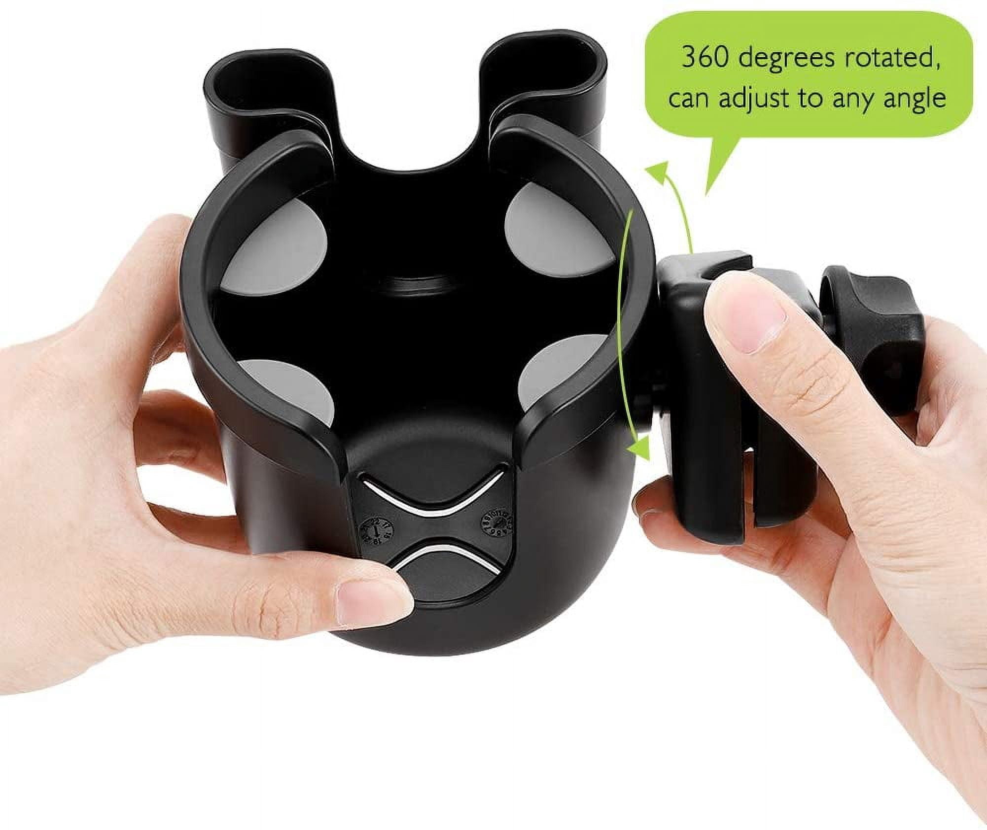 Stroller Cup Holder with Phone Holder, Bike Cup Holder, Universal Cup Holder for Uppababy Nuna Doona Strollers, 2-in-1 Cup Phone Holder for Walker Wheelchair Scooter Accessory All Black & All Black