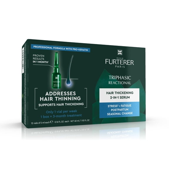 Rene Furterer Triphasic Reactional Concentrated Serum - For Hair Thinning Caused by Stress, Postpartum, Seasonal change - 12 Vials , 30-Day Supply