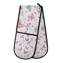 Yayeee Double Oven Mitt Kitchen Heat Resistant Baking 35" x7" Quilted Glove, Butterflies Flowers Pattern