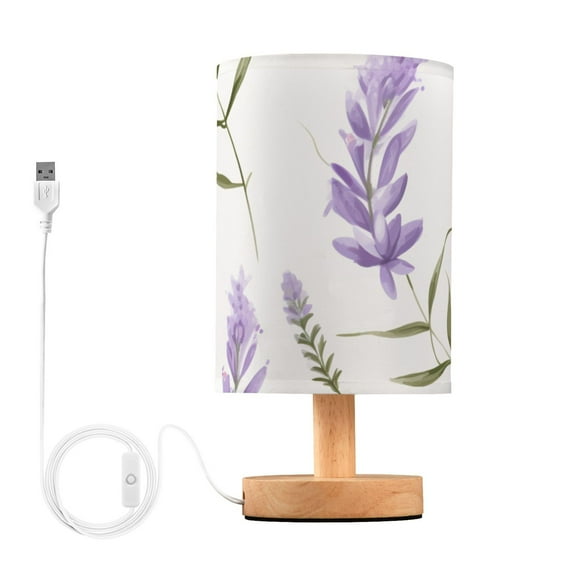 Lavender Flower Bedside Table Lamp LED Warm Lights with USB Charging Port Retro Cylinder Desk Lamps