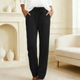 thumbnail image 2 of Womens Pants Women's Casual Linen Drawstring Ankle Pants Fall Season Comfortable Relaxed Fit Trousers with Elastic Waist Solid Full Length Black XXL, 2 of 7