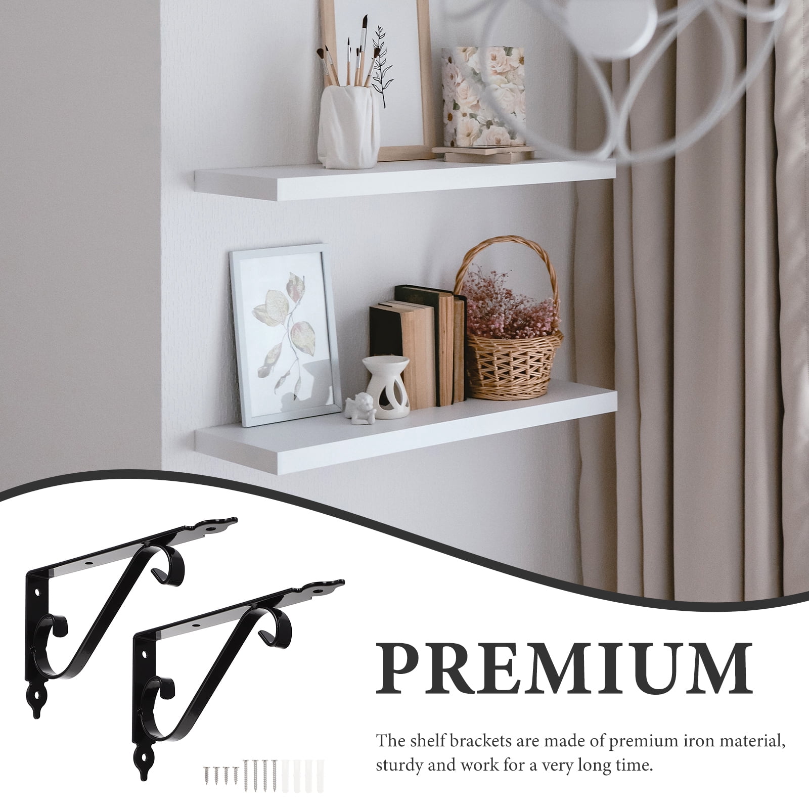 SEWOART 2Sets Black Wall Shelf Support Brackets Heavy Duty Iron Multi Use Shelf Brackets