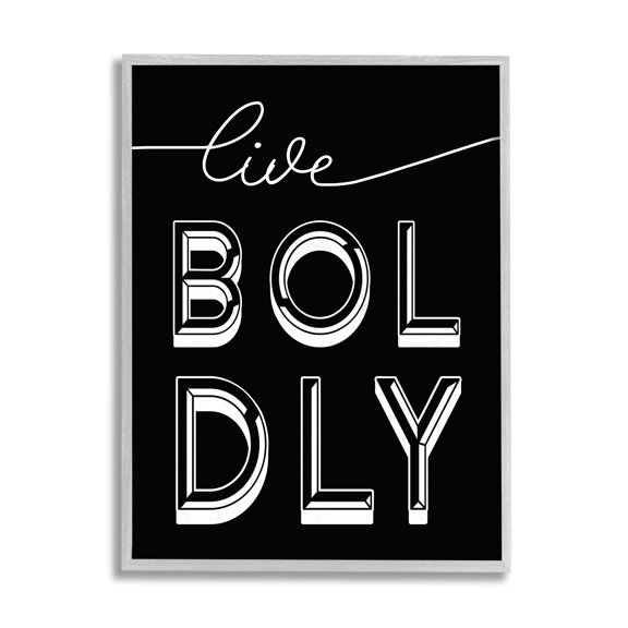 Stupell Industries Live Boldly Text Unique Pop Typography Black White Gray Framed by Daphne Polselli