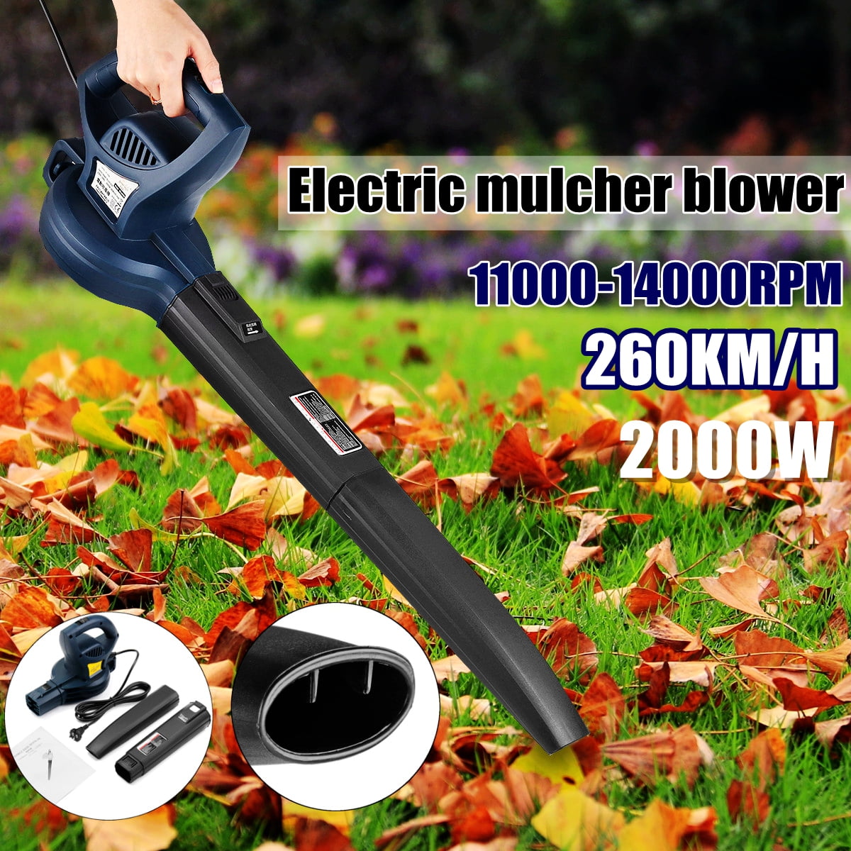 2000W Electric Garden Leaf Grass Mulcher Blower Hoover Vacuum14000rpm