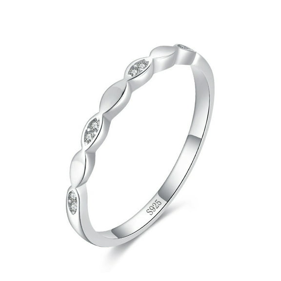 S925 Sterling Silver Simple Micro Diamond Geometric Ring