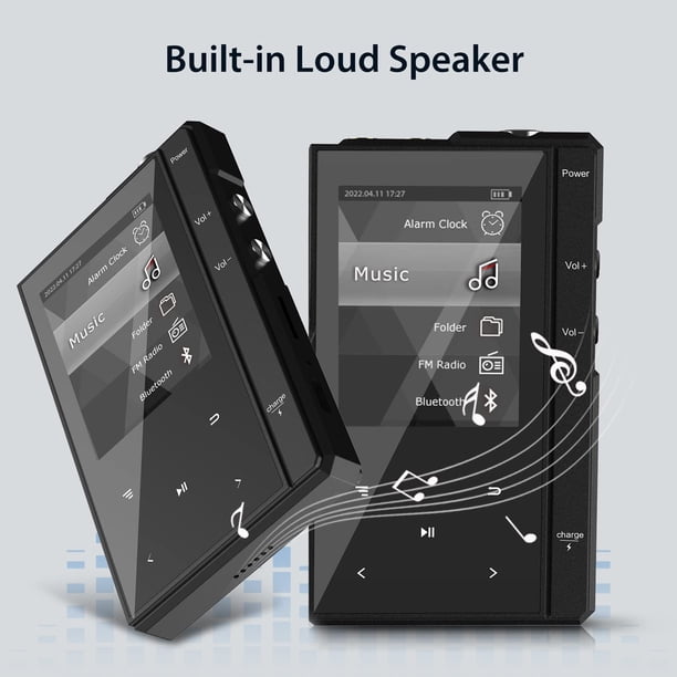96Go Lecteur MP3 Avec Bluetooth 5.0, Phinistec Z6 Lecteur Audio Numerique Avec Haut Parleur Lecteur De Musique Portable Avec Corps En Metal Et Dos En Verre Radio Fm E Book Support Jusqua 256 Go