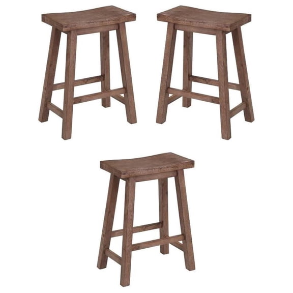 Home Square 24" Sonoma Saddle Stool in Barnwood Wire-Brush - Set of 3