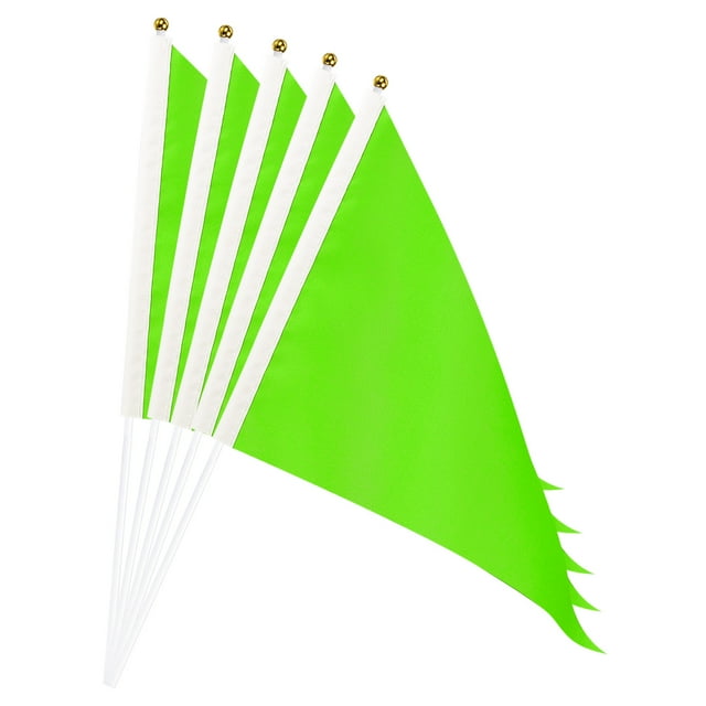 Unique Bargains Green Flag Stick, Hand Held Mini DIY Flag 11.8x7.8 Inch Triangle Pack of 25