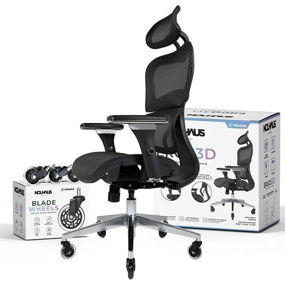 Nouhaus Ergo 3D Mesh High Back Ergonomic Office Desk Chair for Long Hours with Lumbar Support and Adjustable Headrest