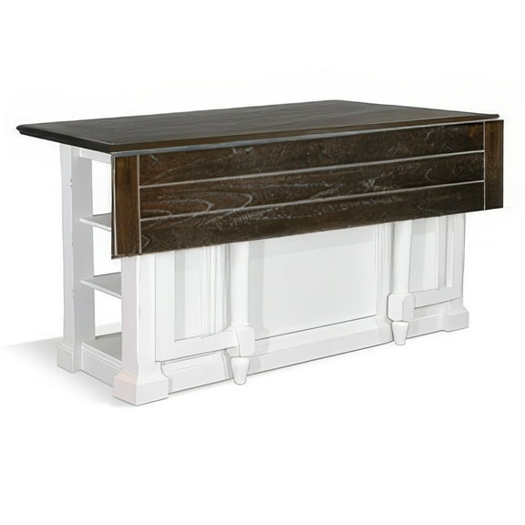 Orso Kitchen Island, Storage Shelves, 72 Inch Rectangular Brown White
