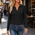 thumbnail image 5 of Fewfanhot Sweaters for Women Cable Knit Long Sleeve Polo V Neck Fall Outfits Collared Cropped Waist Length Pullover Sweater Top, 5 of 9