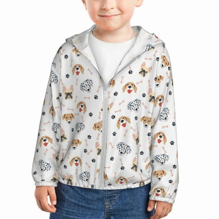 

Qekee Cute Cartoon Dogs Print UPF 50+ Kids Sun-Protective Hooded Long Sleeve Rash Guard for Fishing Water Beach Sports -3 Years