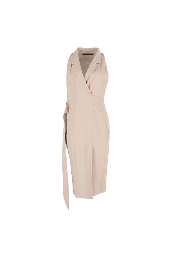 Pre-Owned Roland Mouret Wrap-Effect Midi Dress in Beige Viscose