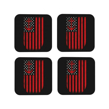 

Coasters Set of 4 - Nautical American Flag Drink Coasters for Tabletop Protection Leather Coasters for Living Room Decor and Housewarming Gift Square