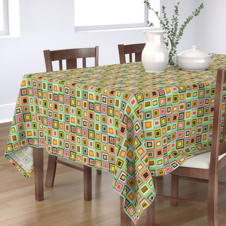 

Cotton Sateen Tablecloth 70 Square - Checkerboard Pink Orange Modern Geometric Abstract Print Custom Table Linens by Spoonflower