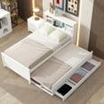 thumbnail image 4 of Newest Twin Size Platform Bed with Storage Headboard, USB, Twin Size Trundle and 3 Drawers, White, 4 of 9